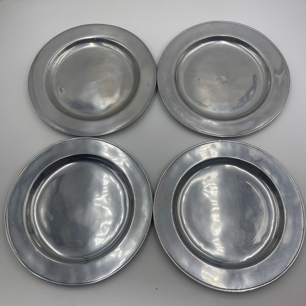 Set of 4 Pewter Plates Western Germany Charger Tableware‎